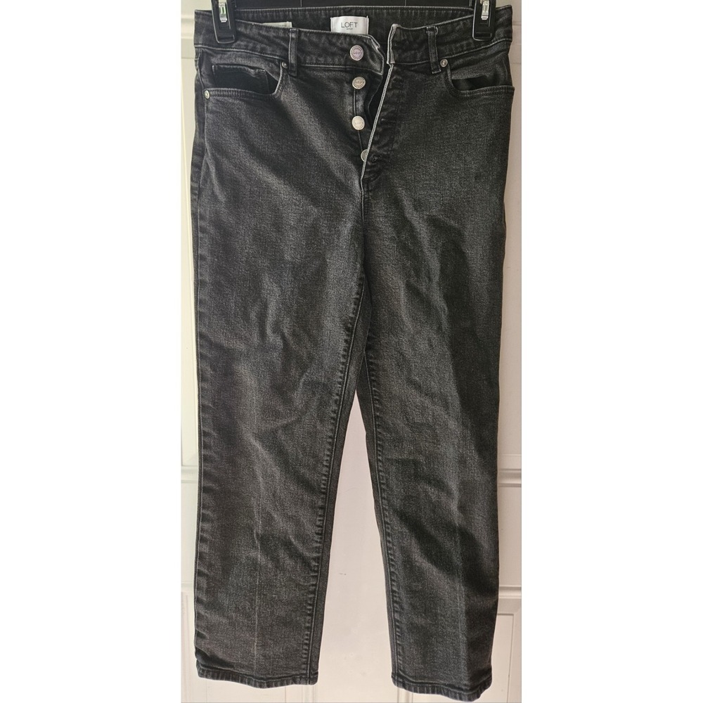 LOFT Curvy High Rise Straight Jeans Women's Size 6 Black Wash Button Fly Denim